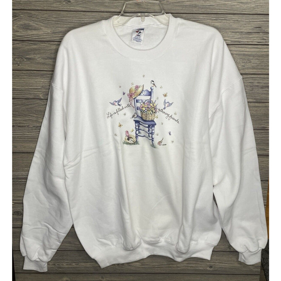 Vintage Grandma Sweater Rocking Chair Birds Graphic Women Sz XL USA Made - Picture 1 of 5